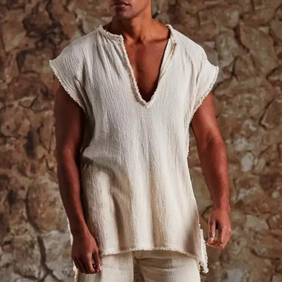 

Men's Vintage Linen Sleeveless Tank Tee
