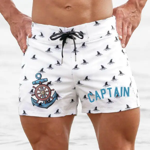Captain Beach Casual Anchor Print Shorts - Keymimi.com 