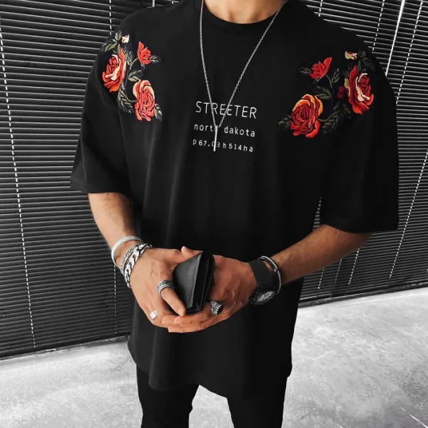 Floral print short-sleeved T-shirt - Fineyoyo.com 