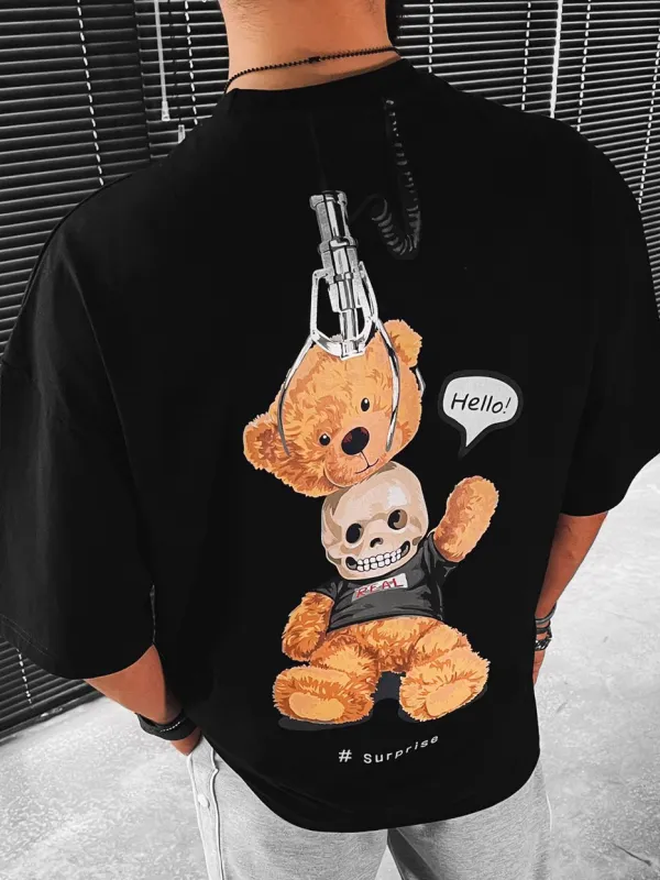 Surprise letter teddy bear print short-sleeved T-shirt - Sunshinenice.com 