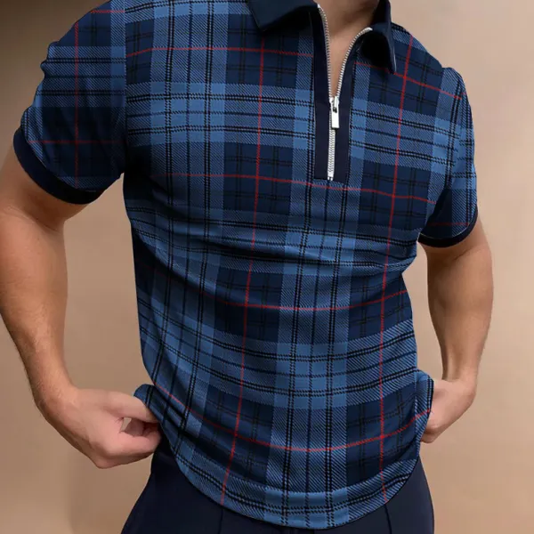 Checked texture short-sleeved polo shirt - Bustalent.com 