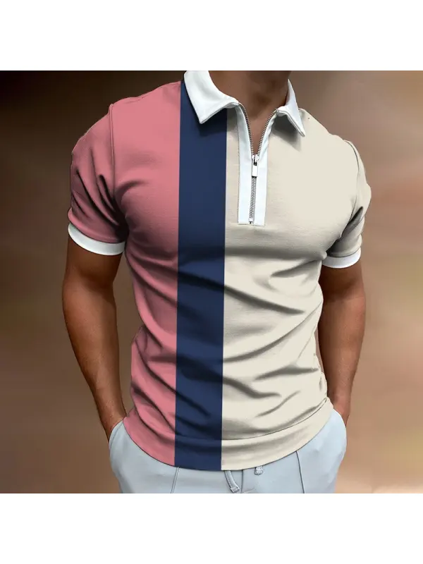 Colorblock Contrast Short-sleeved Polo Shirt - Machoup.com 