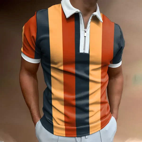 Striped Color Block Short-sleeved Polo Shirt - Spiretime.com 