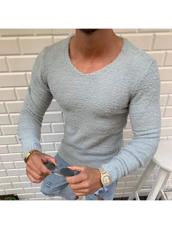 Casual Solid Color Round Neck Knit Sweater - Realyiyi.com 