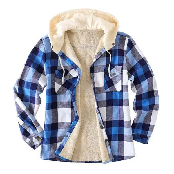 Men's Checkered Textured Winter Thick Hooded Jacket - Wayrates.com 