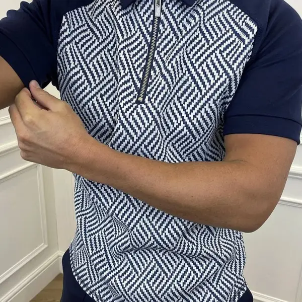 Jacquard Color Block Short-sleeved Polo Shirt - Keymimi.com 