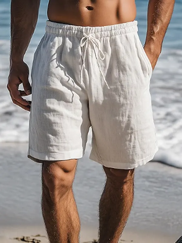 Men's Casual Linen Drawstring Beach Shorts - Pragmaace.com 