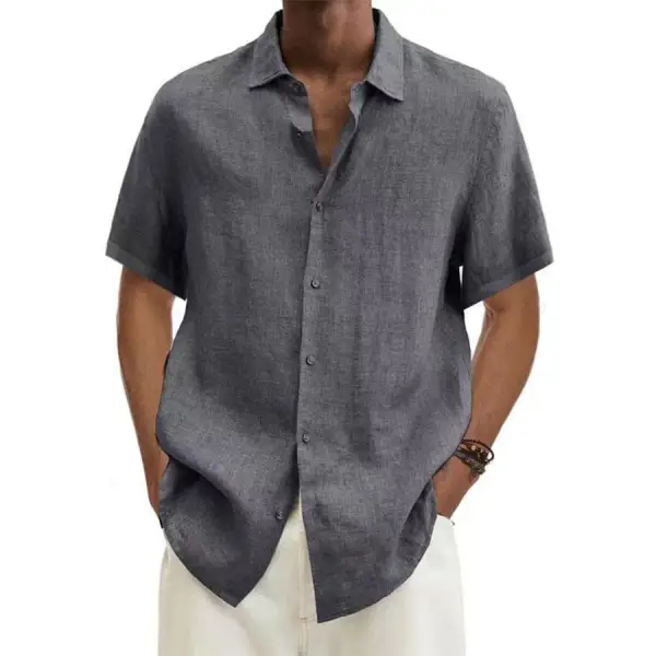Men's Casual Short Sleeve Cotton Linen Shirt - Elementnice.com 