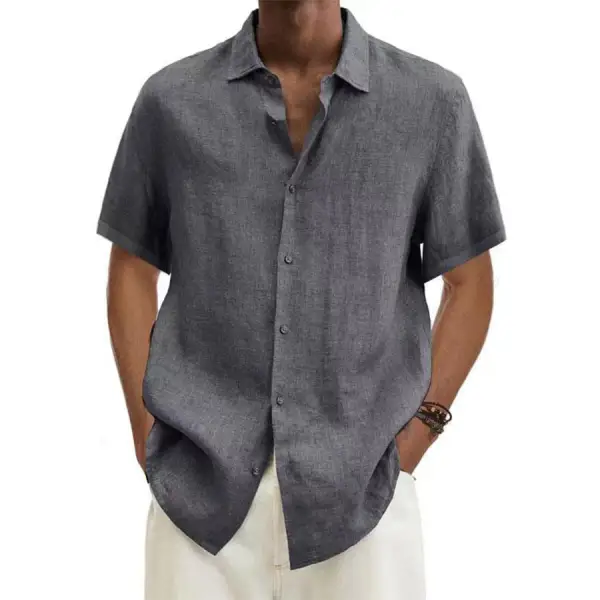Men's Casual Short Sleeve Cotton Linen Shirt - Menzfolk.com 