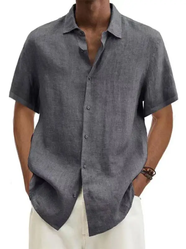 Men's Casual Short Sleeve Cotton Linen Shirt - Simplyion.com 