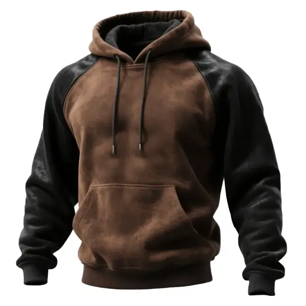 Outdoor Men's Casual Contrast Stitching Raglan Sleeve Hooded Sweatshirt Retro Western Sweatshirt - Cotosen.chimpone.com 