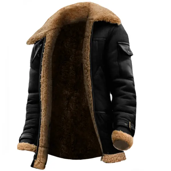 Men's Fleece Suede Jacket Warm Winter Thicken Coat Zip Up Heavyweight Plus Size Motorcycle Jacket Only $58.99 - Elementnice.com 