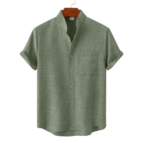 Men's Linen Shirt Henley Shirt Front Pocket Casual Shirt Black Short Sleeve Plain Hawaiian Holiday Clothing - Rabclub.com 