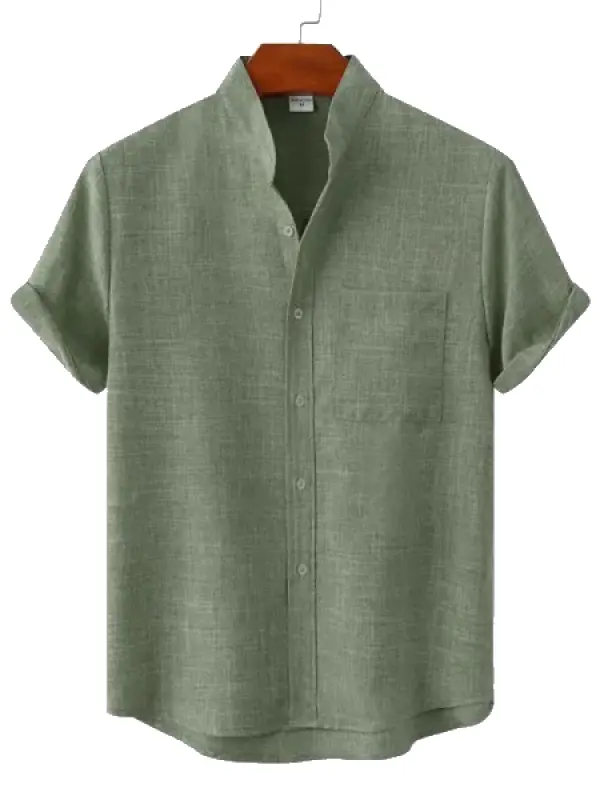 Men's Linen Shirt Henley Shirt Front Pocket Casual Shirt Black Short Sleeve Plain Hawaiian Holiday Clothing - Pragmaace.com 
