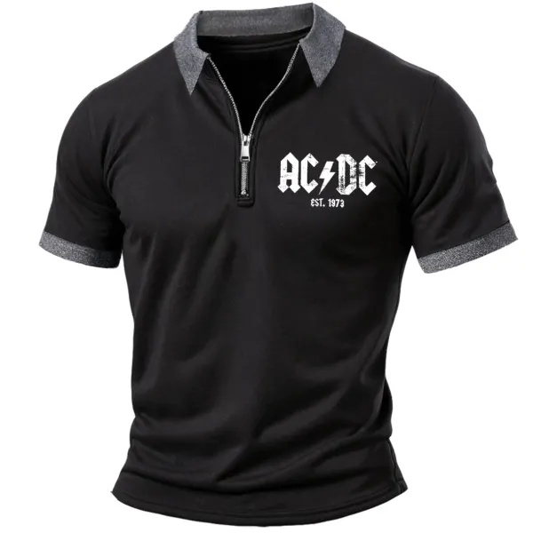 Men's T-Shirt ACDC Rock Band Vintage Short Sleeve Summer Daily Polo Neck Tops - Manlyhost.com 