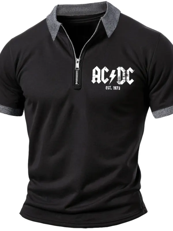 Men's T-Shirt ACDC Rock Band Vintage Short Sleeve Summer Daily Polo Neck Tops - Menwyx.com 