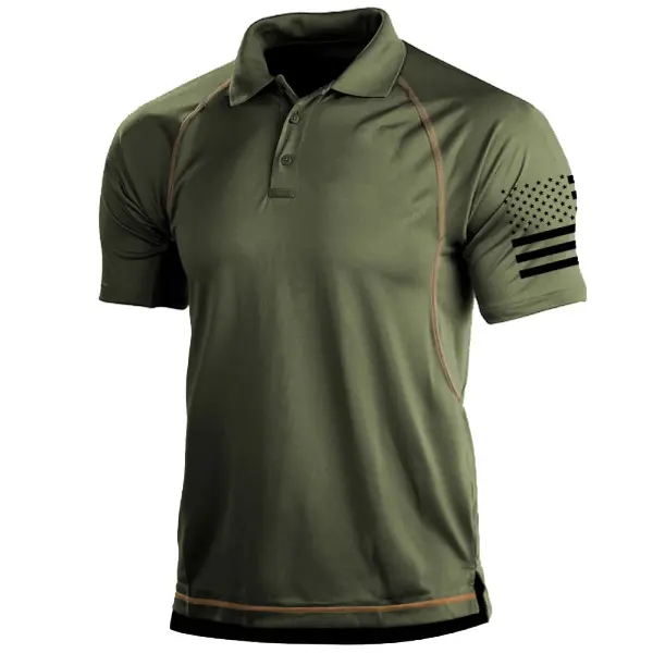 Men's Outdoor American Flag Tactical Sports Polo T-Shirt 