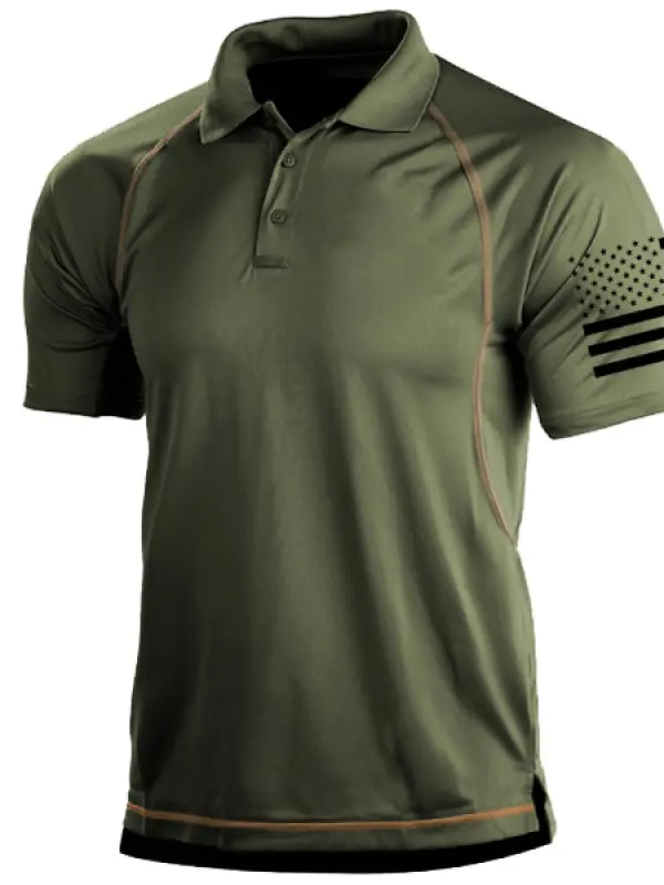 Men's Outdoor American Flag Tactical Sports Polo T-Shirt 