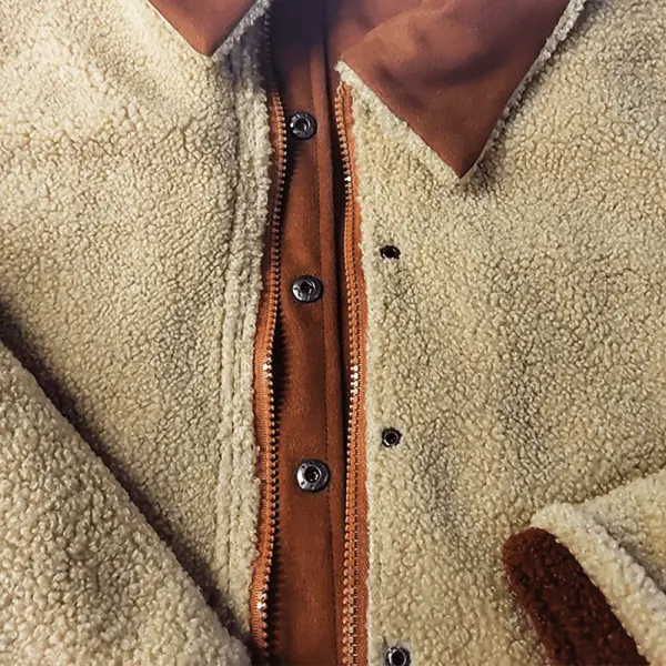 Men's Carhartt Vintage Suede Patchwork Lamb Fleece Multi-Pocket Reverse Collar Outdoor Jacket