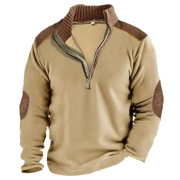 Men's 1/4 Henly Zip Fleece Sweatshirt Outdoor Stand Collar Thick Tactical Top - Elementnice.com 