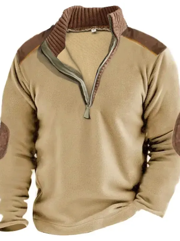 Men's 1/4 Henly Zip Fleece Sweatshirt Outdoor Stand Collar Thick Tactical Top - Menwyx.com 