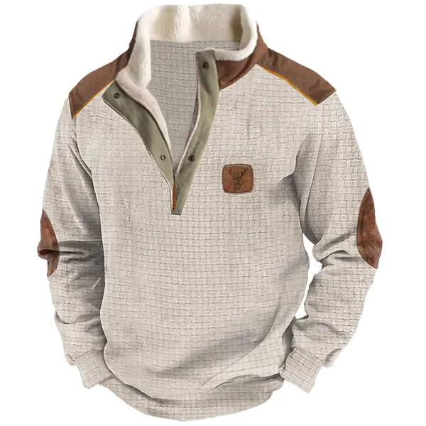 Men's Elbow Patchaw Fleece Lapel Long Sleeve Daily Outdoor Sports Sweatshirt 