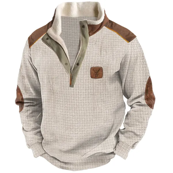 Men's Elbow Patchaw Fleece Lapel  Long Sleeve Daily Outdoor Sports Sweatshirt  