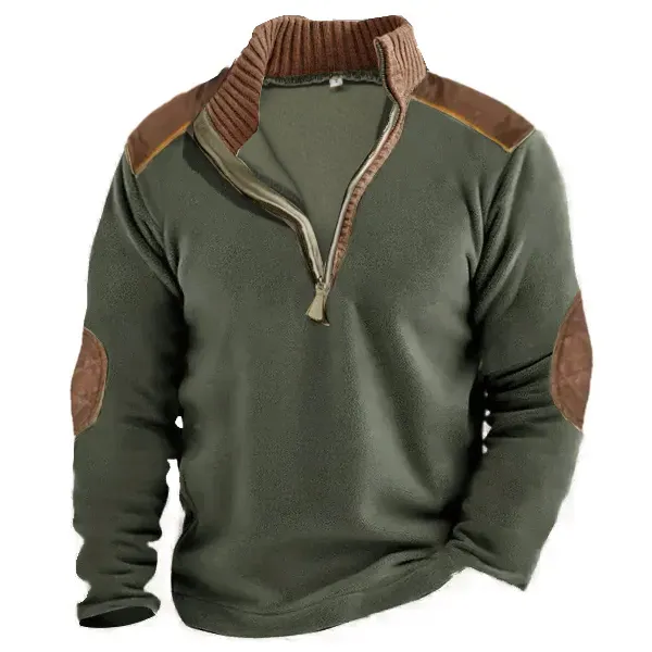 Men's 1/4 Henly Zip Fleece Sweatshirt Outdoor Stand Collar Thick Tactical Top - Cotosen.com
