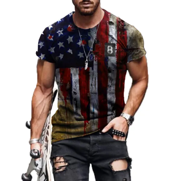 Mens retro casual short sleeve t-shirt - Mobivivi.com 