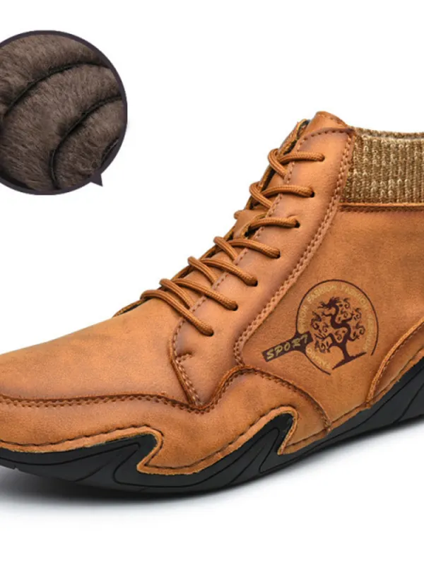 Mens vintage lace-up plush martin boots - Pragmaace.com 