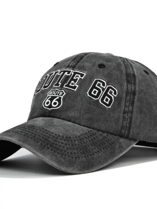 ROUTE 66 Embroidered Denim Washed Baseball Cap - Menwyx.com 