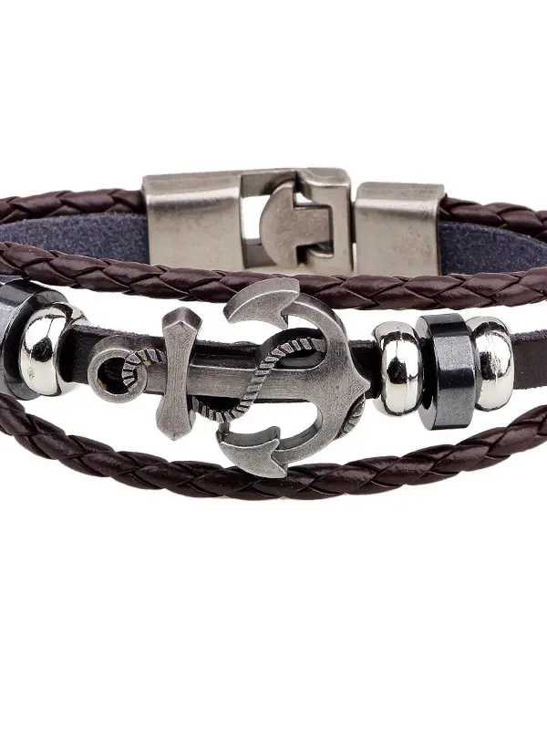 Cross-border foreign trade wish fashion anchor leather bracelet European and hand-woven multi-layer men's hand rope retro bracelet - Pragmaace.com 