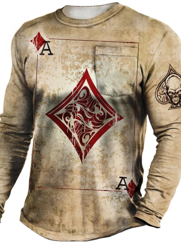 Men's Outdoor Playing Cards Retro Printed Tactical Casual T-Shirt - Menbarn.com 