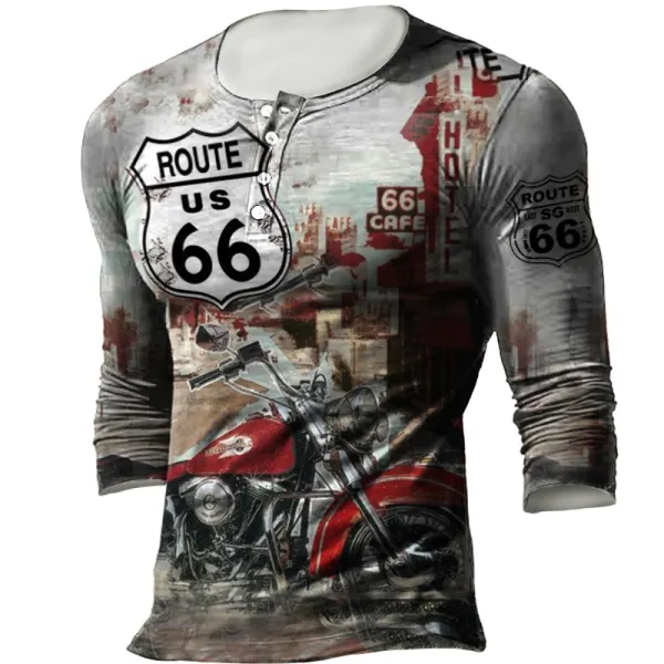 Men's Outdoor Route 66 Motorcycle Print Retro Tactical T-Shirt 