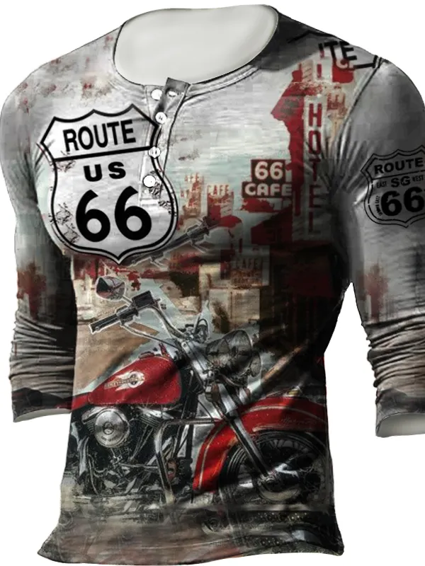 Men's Outdoor Route 66 Motorcycle Print Retro Tactical T-Shirt 