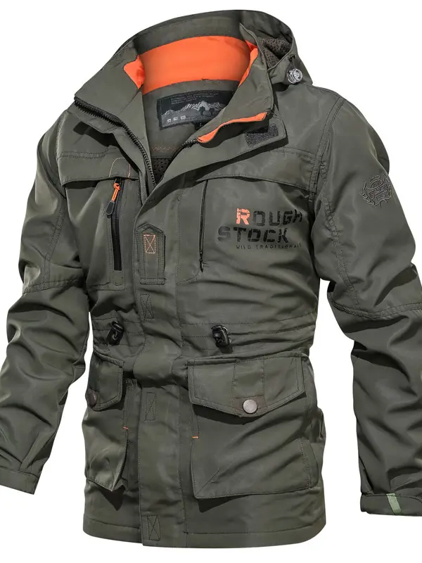 Men's Mid-length Waterproof And Oil-proof Outdoor Hooded Jacket 