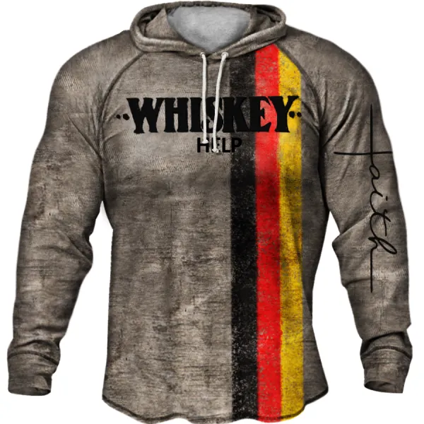 Men's Outdoor Whiskey Vintage Print Long Sleeve Hoodie - Elementnice.com 