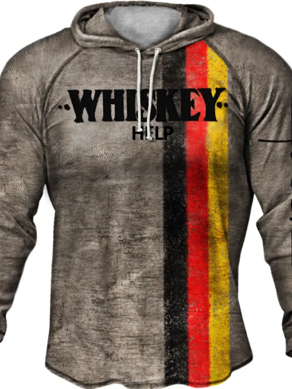 Men's Outdoor Whiskey Vintage Print Long Sleeve Hoodie - Pragmaace.com 