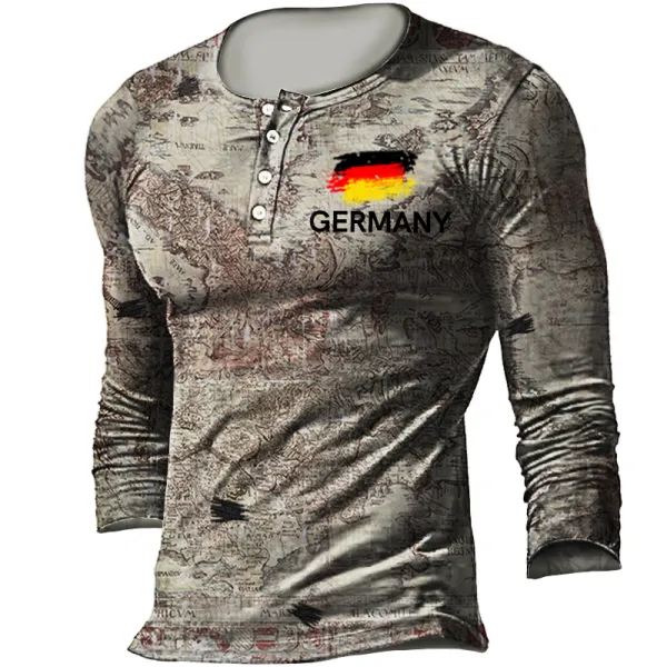 Men's Outdoor German Flag Print Tactical Casual Henley Shirt - Menzfolk.com 