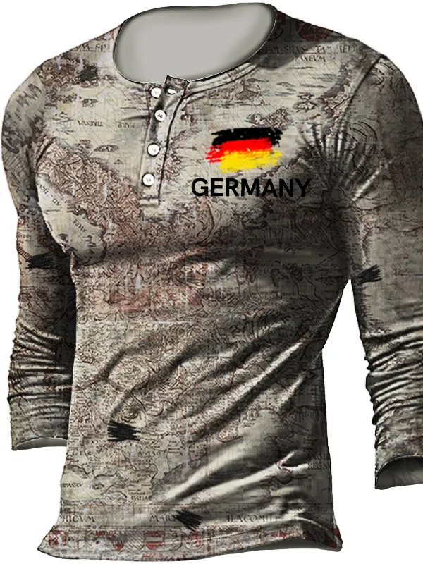 Men's Outdoor German Flag Print Tactical Casual Henley Shirt - Menbarn.com 