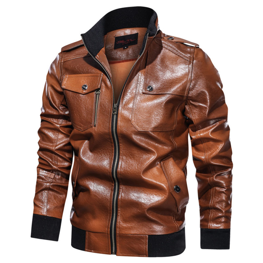 

Men's Motorcycle PU Leather Jacket Retro Flight Jacket