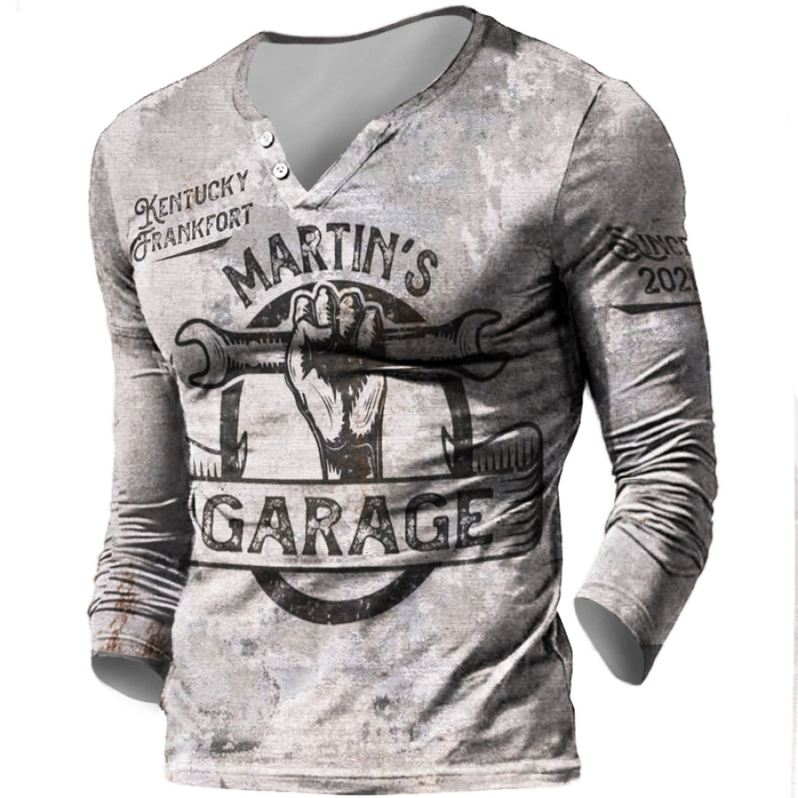 

Garage Man Cave Printed Long Sleeved Henley