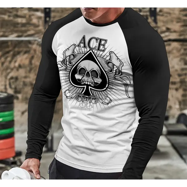 Poker Skull Print Long-sleeved T-shirt - Honeylop.chimpone.com 