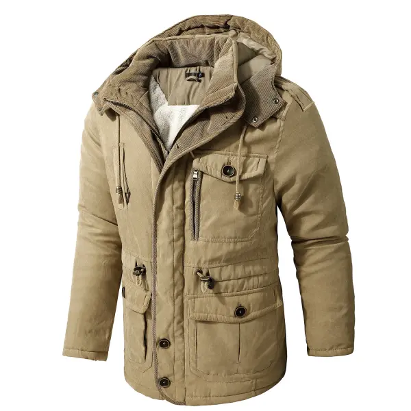 Men's Cashmere Hooded Thickened Multi Pocket Casual Coat Padded Jacket - Wayrates.com 