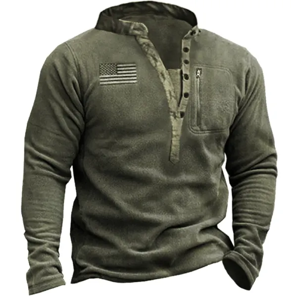 Men's Outdoor Fleece Warm Henley Collar Tactical Sweatshirt - Wayrates.com 