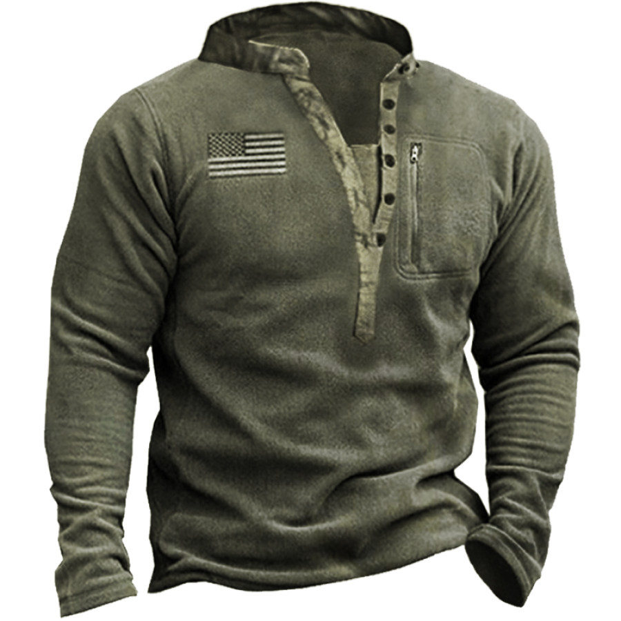 

Men's Outdoor Fleece Warm Henley Collar Tactical Sweatshirt