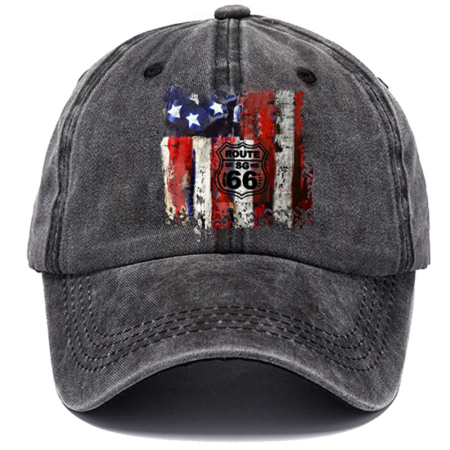 

American Flag Route 66 Jesus Cross Printed Baseball Cap Washed Cotton Hat