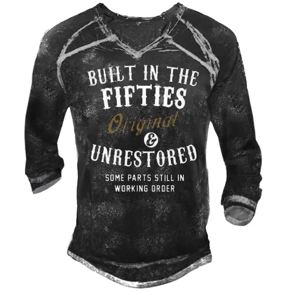 Built In The Fifties Original And Unrestored Men's Retro V Neck Long Sleeved T-shirt - Cotosen.com 