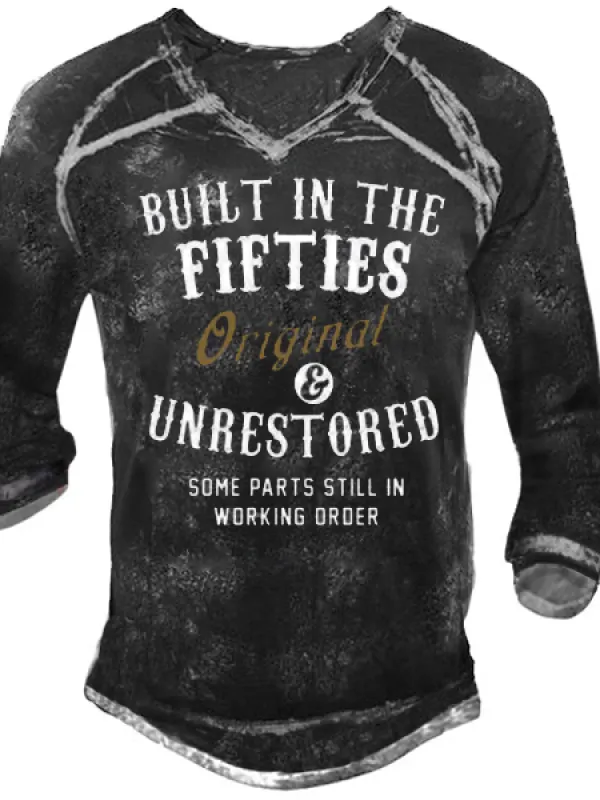 Built In The Fifties Original And Unrestored Men's Retro V Neck Long Sleeved T-shirt - Menbarn.com 