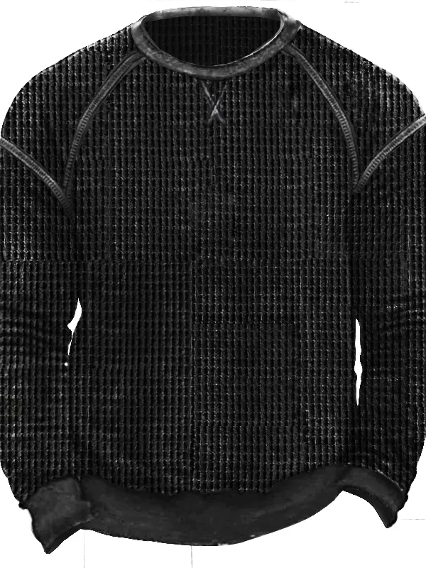 Men's Waffle Knit Pullover Sweatshirt - Menwyx.com 